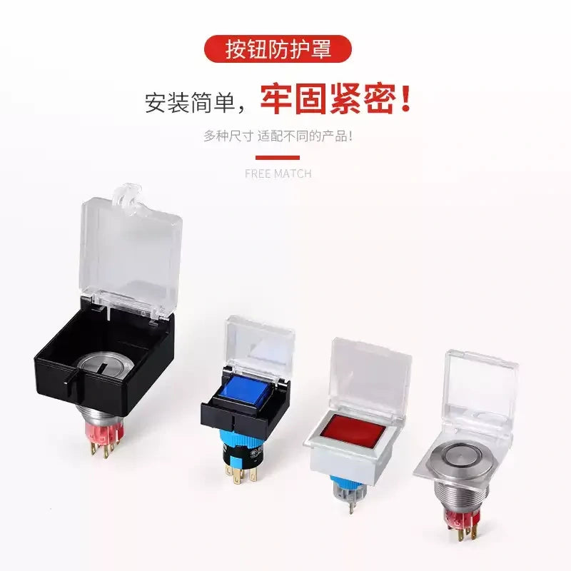 Push Button Protective Cover, Waterproof Dustproof Anti-oil Button Guard Cap, Warning Ring, for 12/16/19/22/25mm Metal Pushbutton Switch