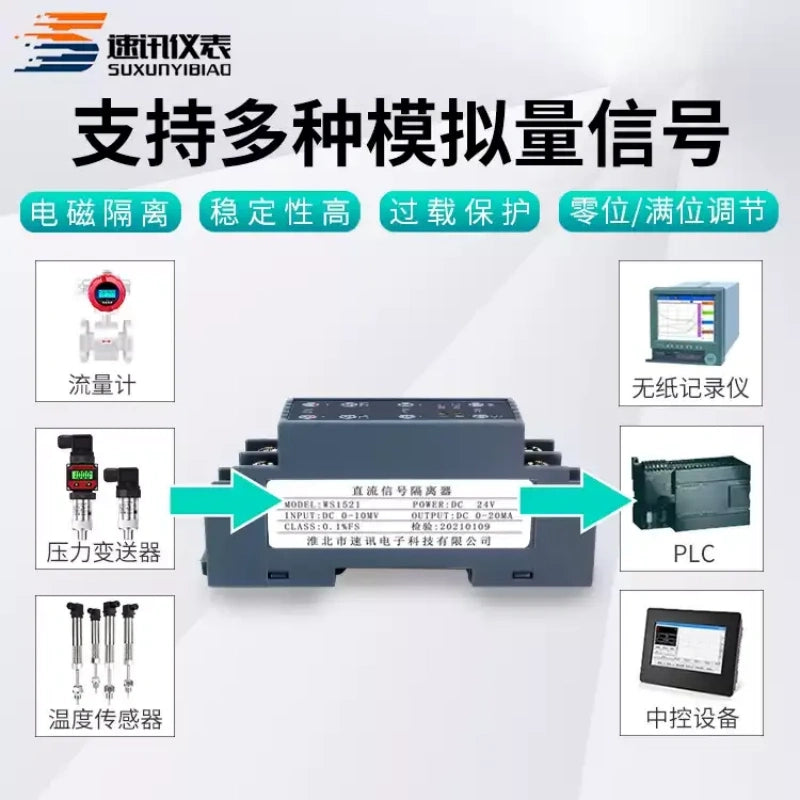 WS1521,Signal Isolator,Analog Signal Isolator,4-20mA Transmitter,Signal Converter,Voltage Current Converter,DIN Rail Module,DC Signal Transducer,PLC Signal Module,Industrial Control Module,0-10V to 4-20mA,0-5V Signal Isolator,Current Voltage Conversion Module,Transmitter Signal Isolation,analog signal isolator, 4-20mA signal converter, voltage to current transmitter module, WS1521 isolator, din rail signal transducer, industrial analog signal module, plc signal conversion module