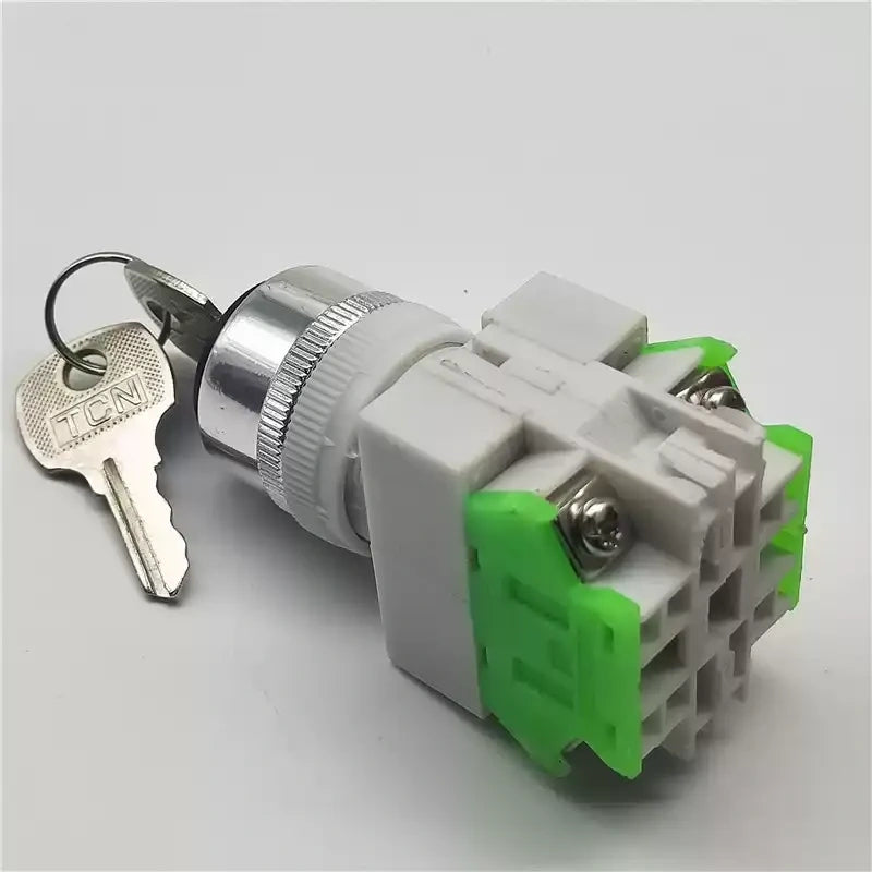key selector switch, 22mm rotary switch, LAY37-11Y2, LAY37-20Y3, LAY7 key switch, 2-position selector, 3-position switch, 1NO1NC, 2NO, self-locking switch, self-reset switch, industrial control button, key-operated safety switch