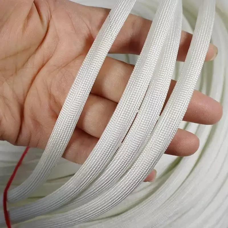 fiberglass high temperature sleeve, dingsleeve wire protector, flame retardant insulating tube, 600℃ heat resistant cable wrap, electrical fiberglass braided tubing, yellow wax tube alternative, motor wiring insulation sleeve