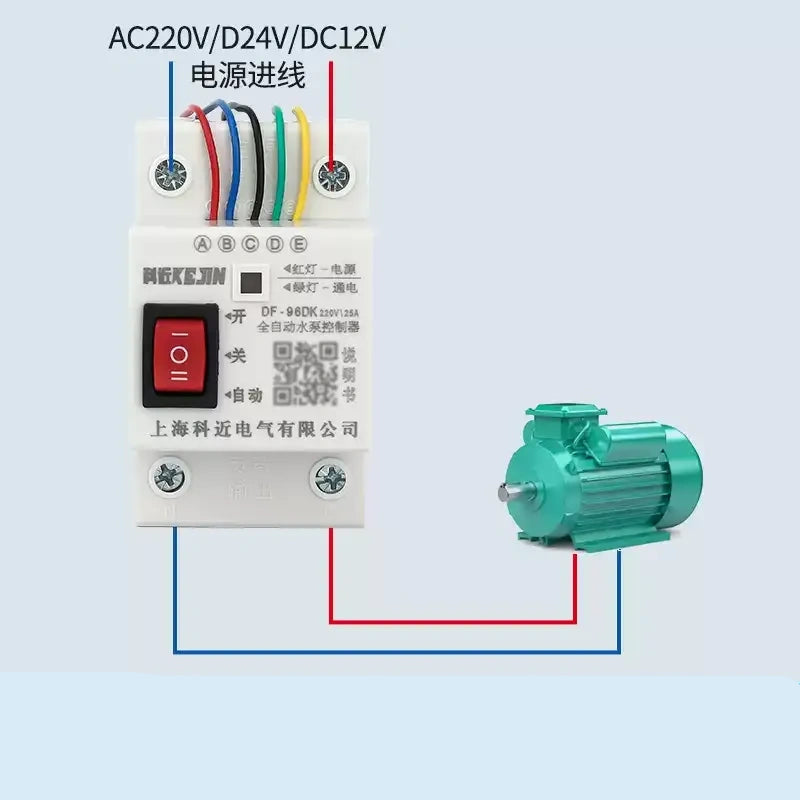 water level controller,DF-96DK,automatic water pump controller,liquid level switch,water tank level sensor,stainless steel probe,water tower auto fill,sump pump controller,220V level switch,12V 24V water sensor,DIN rail level controller,water pump dry run protection,380V pump controller,float switch alternative
