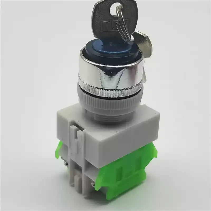 key selector switch, 22mm rotary switch, LAY37-11Y2, LAY37-20Y3, LAY7 key switch, 2-position selector, 3-position switch, 1NO1NC, 2NO, self-locking switch, self-reset switch, industrial control button, key-operated safety switch