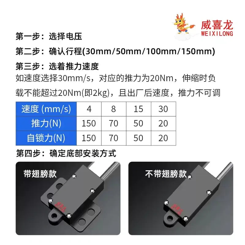 Miniature Electric Linear Actuator DC 6V 12V 24V, with Mounting Brackets, 10-150mm Stroke