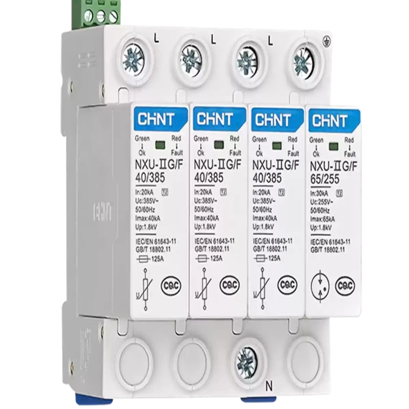 chint nxU-iig spd,surge protection device,ac lightning arrester,4p surge suppressor,20kA 40kA 65kA 100kA din rail spd,385v surge protector,household lightning protection