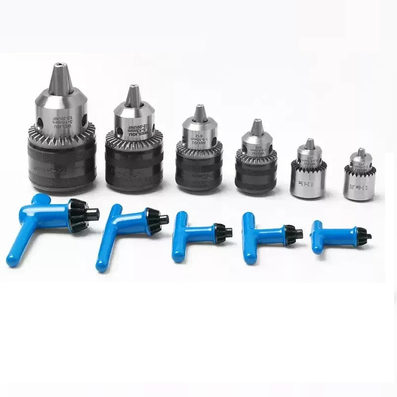 drill chuck, key type steel drill chuck, B12 B16 taper drill chuck, 1/2 3/8 threaded drill chuck, bench drill chuck replacement, hand drill bit holder, all metal heavy duty chuck