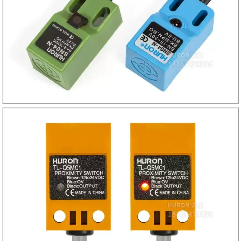 SN04 square inductive proximity switch with 5mm stable sensing range. 2-wire/3-wire, NPN/PNP, NO/NC options, 10-30V DC/AC, IP67 waterproof, ABS housing, ideal for industrial automation metal detection and limit sensing.