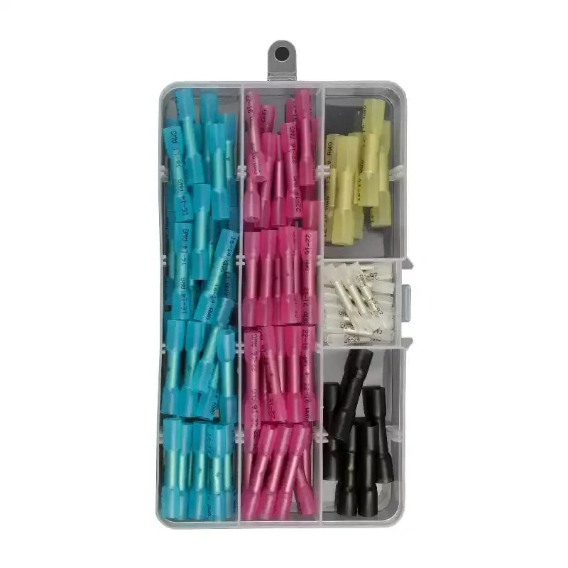 heat shrink butt connector, waterproof wire splice terminal, BHT butt terminal, insulated crimp connector, automotive wire joint, electrical cable butt splice, assorted butt connectors, AWG26-10 wire connector
