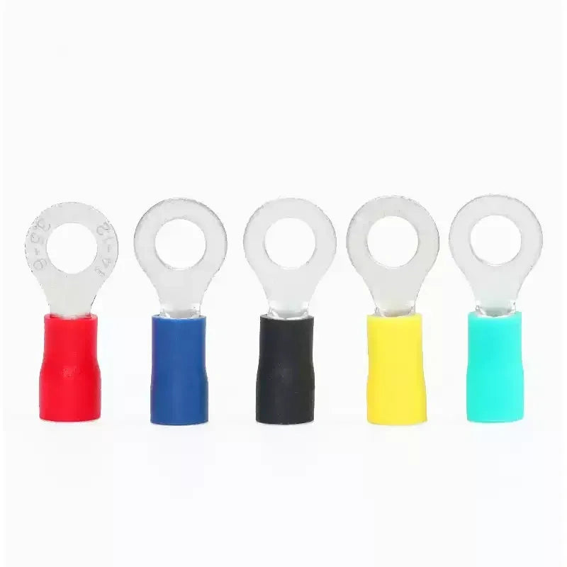 RV ring terminal,pre-insulated ring lug,crimp terminal lug,O-type wire connector,100pcs ring terminal,tinned copper terminal,European standard terminal,insulated wire lug,M3 M4 M5 M6 terminal,electrical crimp connector,automotive wire terminal,distribution cabinet connector,copper cable lug,cold pressed terminal