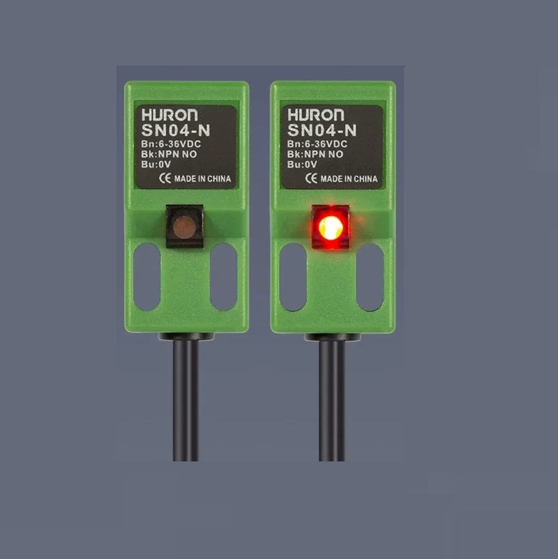 SN04 proximity sensor, square inductive switch, 5mm metal detector, NPN proximity switch, PNP proximity sensor, 24V limit switch, 2-wire proximity switch, 3-wire proximity sensor, NO NC proximity switch, IP67 waterproof sensor, industrial automation sensor, HURON proximity sensor