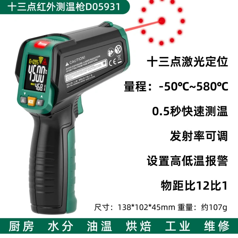 infrared thermometer,temperature gun,sata thermometer,d05931,d05932,industrial thermometer,non‑contact temp meter,laser temperature gun,adjustable emissivity,13‑point laser,color screen thermometer,high low temp alarm,12:1 distance spot ratio,kitchen baking thermometer,oil temperature test,water temp gauge,automotive engine temp tester,circuit inspection tool,contact temperature probe,handheld temperature measuring tool