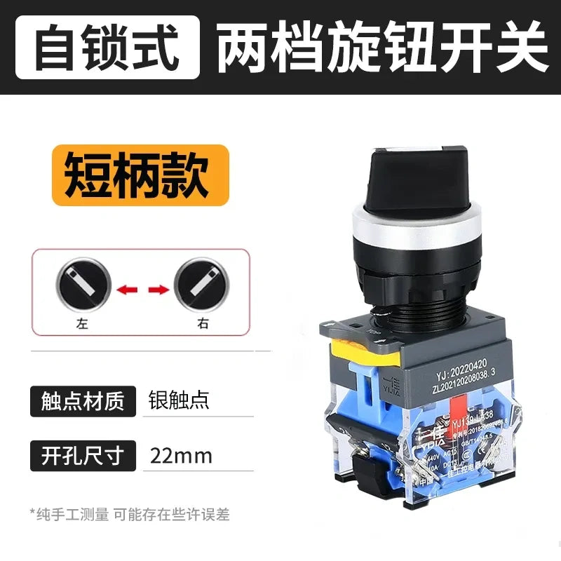 Rotary Selector Switch, LA38-11X/21,  2 Position Rotary Switch, Self-Locking Selector Switch