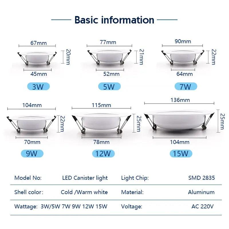 LATTUSO- 10pcs/lot Led Downlights 220V Ceiling Light| 3W-15W Cold/Warm light optional - electrical center b2c