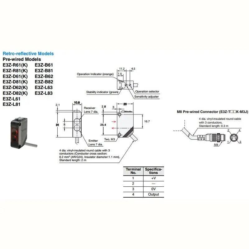 Sensor E32 R61 electrical center b2c | Omron- Photoelectric Sensor Retro-reflective ...