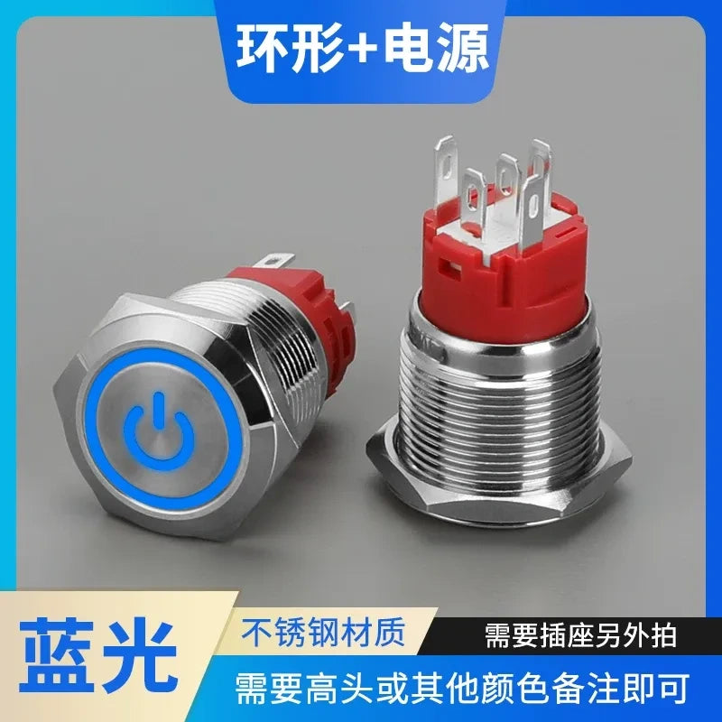 IP66 Waterproof LED Metal Push Button Switch, Latching / Momentary, Start Stop Power Button, 16mm 19mm 22mm, Custom Symbol