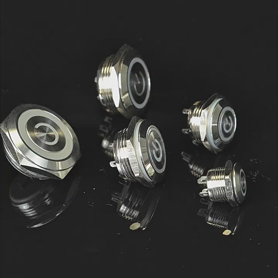 ultra thin tactile button, short metal push button, 12mm momentary switch, 16mm LED tactile button, 19mm mini button, 22mm waterproof switch, 25mm power symbol button, IP66 metal button, tactile point switch, ultra-short body button, H59 nickel-plated button, low-profile push button, 3-6V/12-24V/220V button, soldering connection button, compact control panel switch