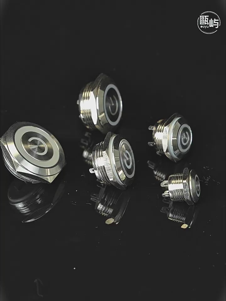 ultra thin tactile button, short metal push button, 12mm momentary switch, 16mm LED tactile button, 19mm mini button, 22mm waterproof switch, 25mm power symbol button, IP66 metal button, tactile point switch, ultra-short body button, H59 nickel-plated button, low-profile push button, 3-6V/12-24V/220V button, soldering connection button, compact control panel switch