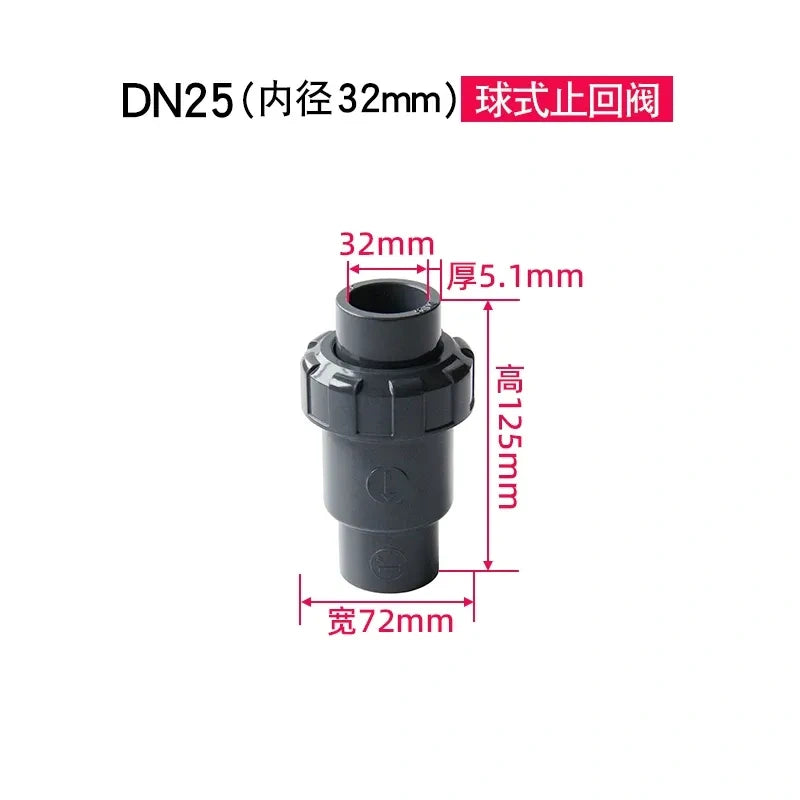 PVC Ball Check Valve, Non Return One Way Valve for Drainage Pipe, Sizes 20/25/32/40/50/63/75/90/110mm