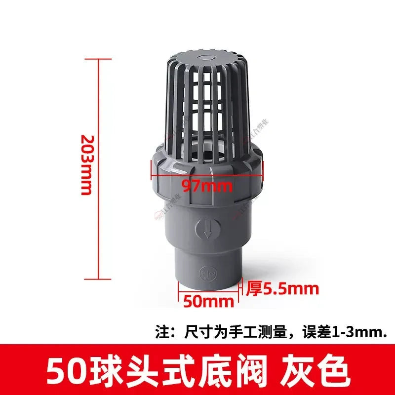 PVC Ball Check Valve, Non Return One Way Valve for Drainage Pipe, Sizes 20/25/32/40/50/63/75/90/110mm
