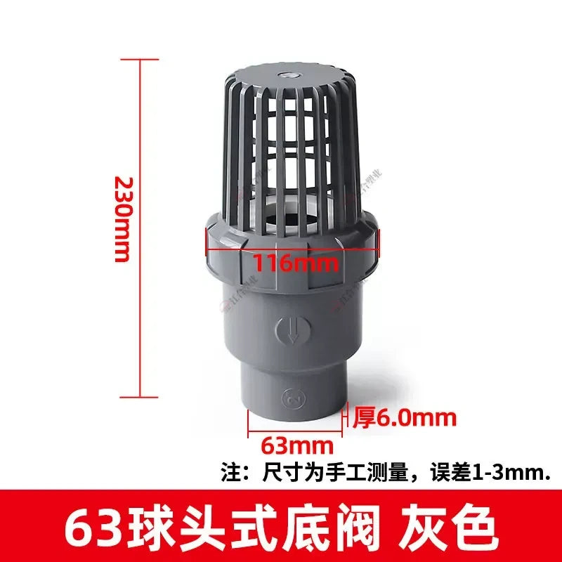 PVC Ball Check Valve, Non Return One Way Valve for Drainage Pipe, Sizes 20/25/32/40/50/63/75/90/110mm