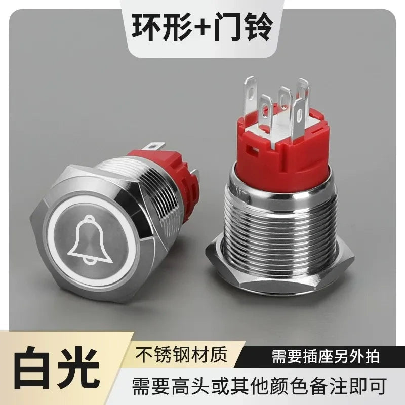 IP66 Waterproof LED Metal Push Button Switch, Latching / Momentary, Start Stop Power Button, 16mm 19mm 22mm, Custom Symbol