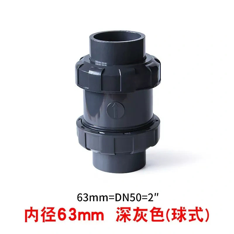PVC Ball Check Valve, Non Return One Way Valve for Drainage Pipe, Sizes 20/25/32/40/50/63/75/90/110mm