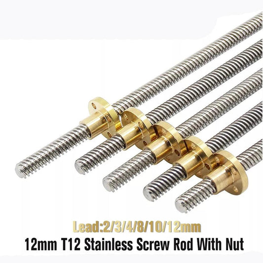 T12 Lead Screw 100mm 150mm 200mm 250mm 300mm 350mm 550mm Lead 2/4/8/10/12/14mm Trapezoidal Screw With Brass Nut for 3D Printer,t12 lead screw
