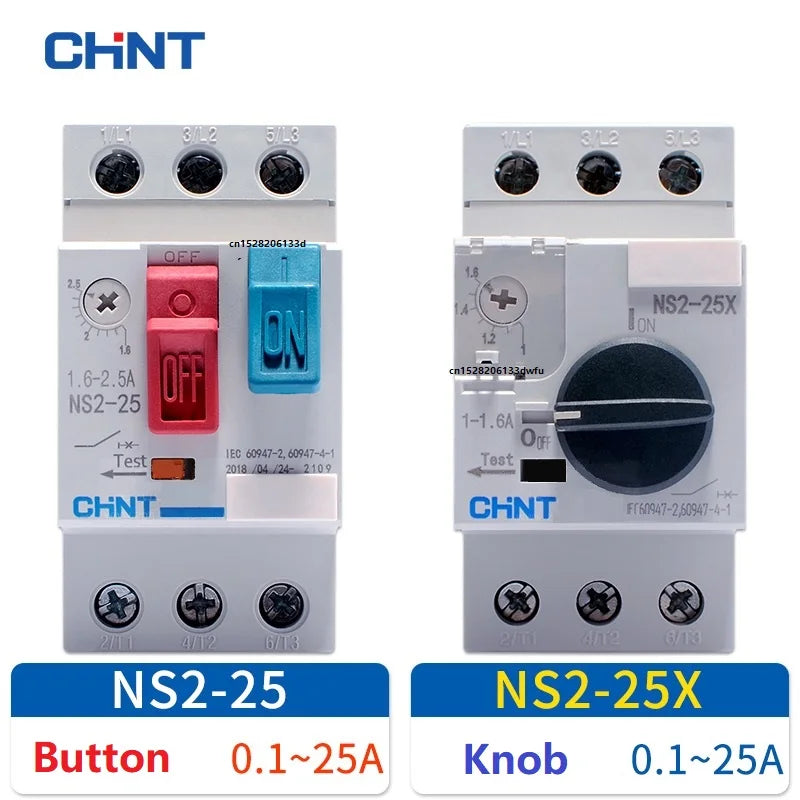 chint ns2-25 motor protection breaker,mpcb ns2-25x three phase motor starter,0.1~32a din rail overload phase failure protection switch,ac690v manual motor circuit breaker