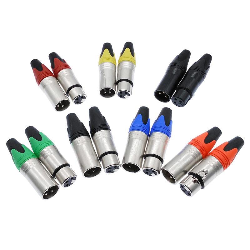 10Pcs Xlr connector audio plug microphone plug 3pin speaker connector male &amp; female colour mic connector.