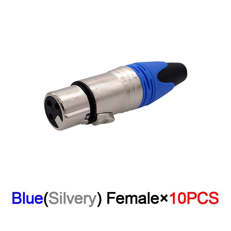 10Pcs Xlr connector audio plug microphone plug 3pin speaker connector male &amp; female colour mic connector.