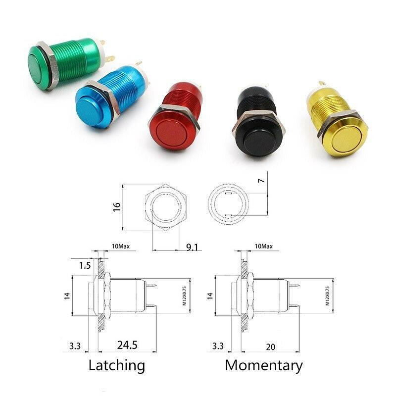 12mm Oxide Aluminium Waterproof Metal Push Button Switch.