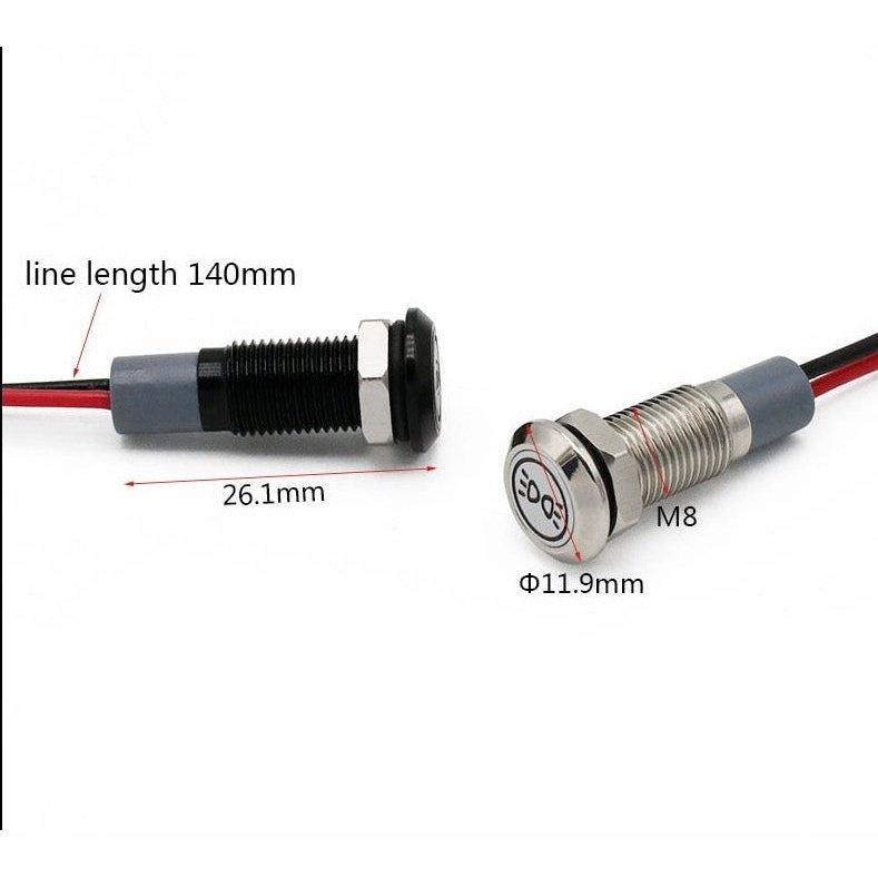 12V 8mm Chromed Black Shell Logo Icon Symbol Customization Waterproof LED Metal Indicator Pilot Lamp Light for Car with Cable.
