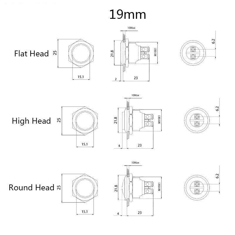 16mm 19mm NC Normal Push Button Switch Momentary Reset Self-reset.