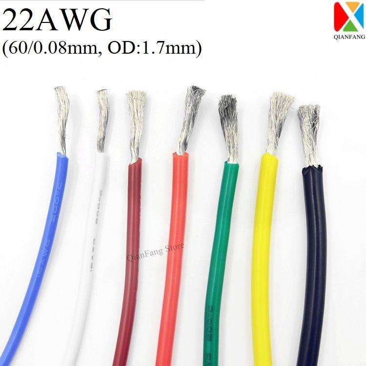 1M 22AWG Silicone Rubber Copper Wire Cable Electron LED Lamp Lighting Cable Super Soft Flexible High Temperature Insulated Wired.