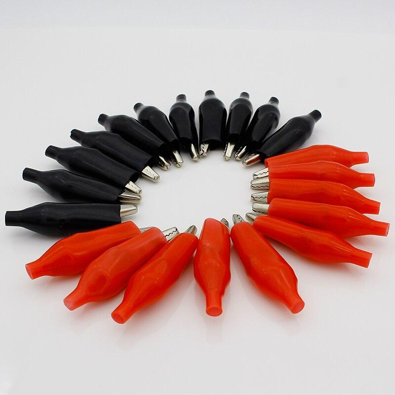 20pcs/lot 45MM Metal Alligator Clip G98 Crocodile Electrical Clamp for Testing Probe Meter Black and Red with Plastic Boot.
