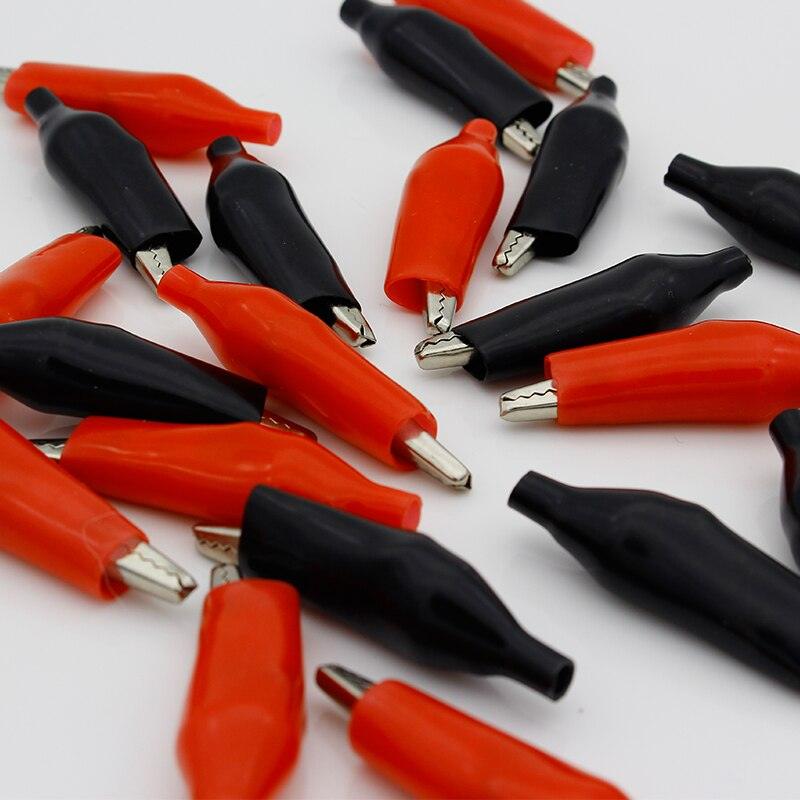20pcs/lot 45MM Metal Alligator Clip G98 Crocodile Electrical Clamp for Testing Probe Meter Black and Red with Plastic Boot.