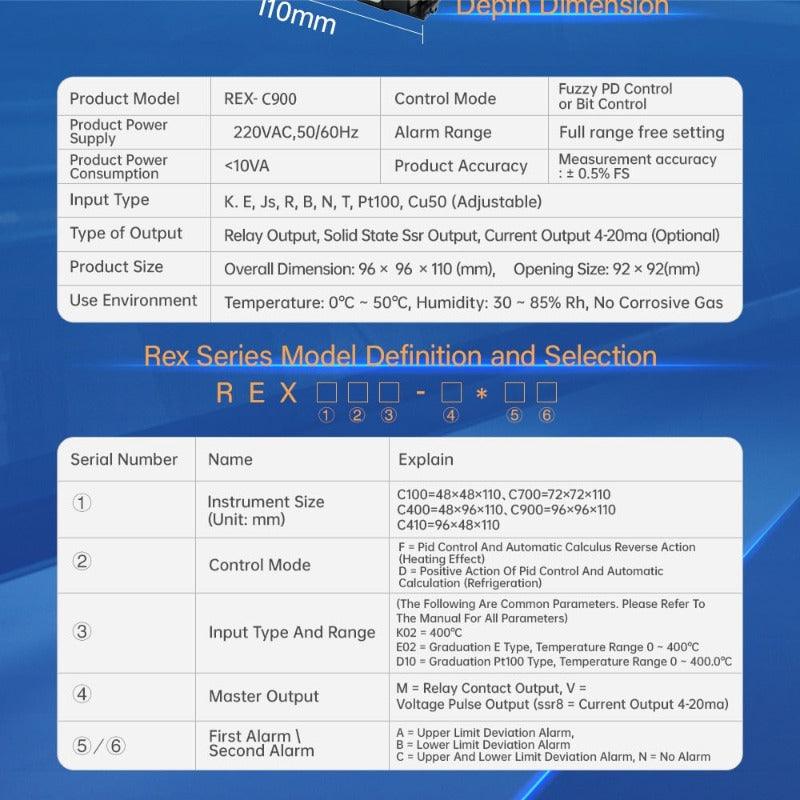 220V  PID Temperature Controller REX-C900 Thermocouple PT100 K Universa Input Multi-input SSR Relay Output Thermostat Regular.