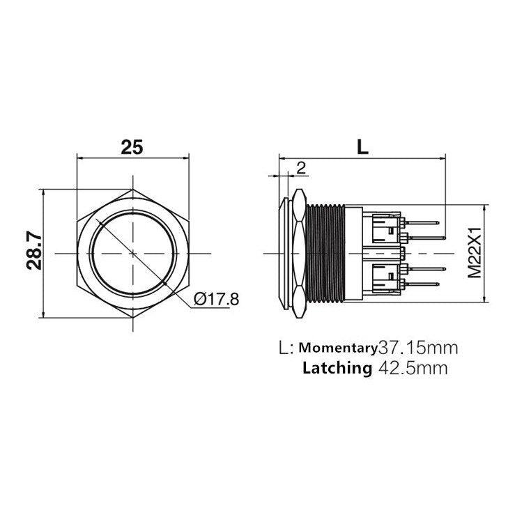 22mm Alumina Black Body Press Power Metal Push Button Switch Latching Fixation Self-lock.