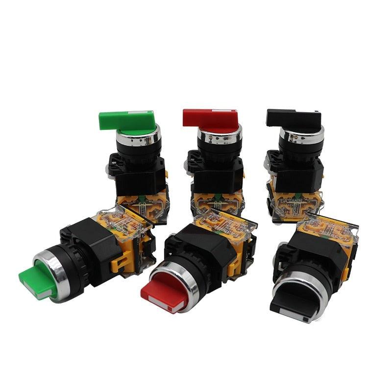 22MM Selector Knob Rotary Switch Latching Momentary 2NO 1NO1NC 2 3 Position DPST 10A 400V Power Switch ON/OFF Red Green Black.la38 series button switch