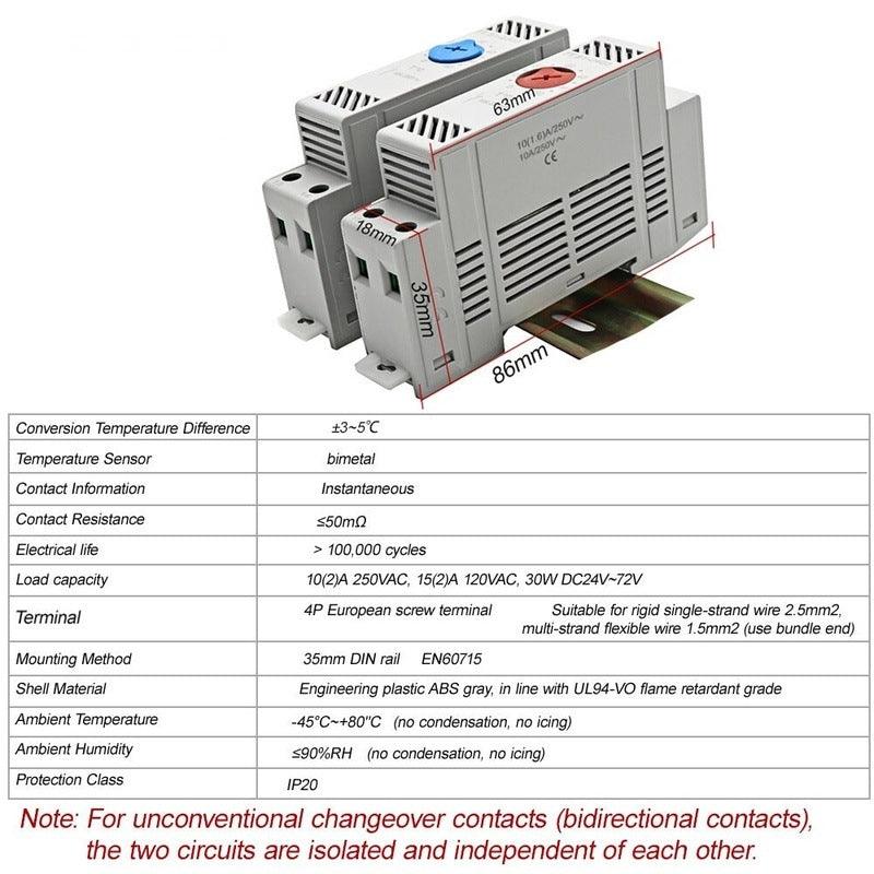 35mm Din Rail NO NC 0-60℃ Industrial Temperature Regulator Automatically Adjusts Heating System Temperature Regulator Thermostat.
