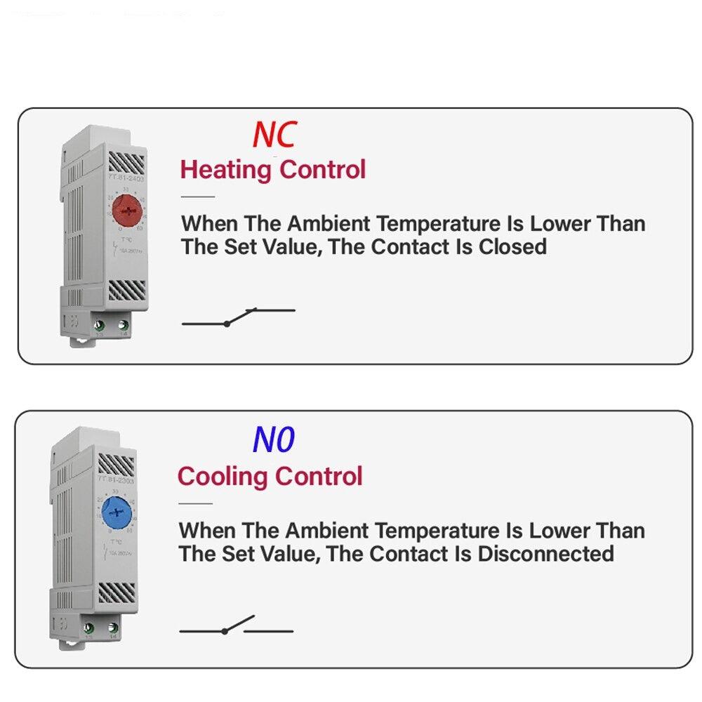 35mm Din Rail NO NC 0-60℃ Industrial Temperature Regulator Automatically Adjusts Heating System Temperature Regulator Thermostat.