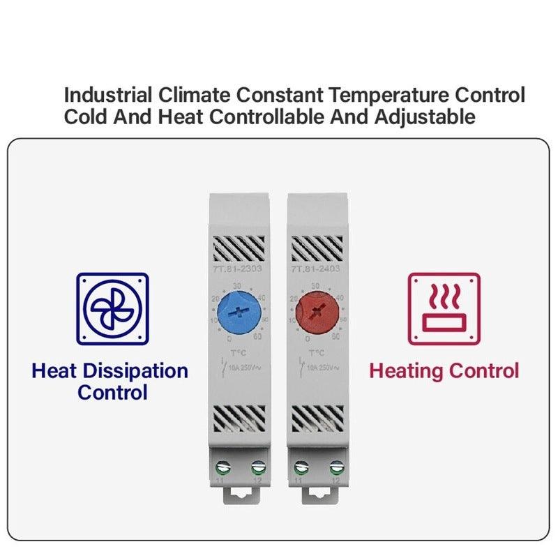 35mm Din Rail NO NC 0-60℃ Industrial Temperature Regulator Automatically Adjusts Heating System Temperature Regulator Thermostat.