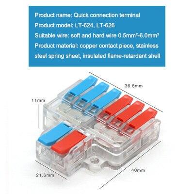 5/10/20PCS Mini Quick Wiring Terminal Separator Universal Wire and Cable Connector Conductor Wire Connector LT-624,LT-626.