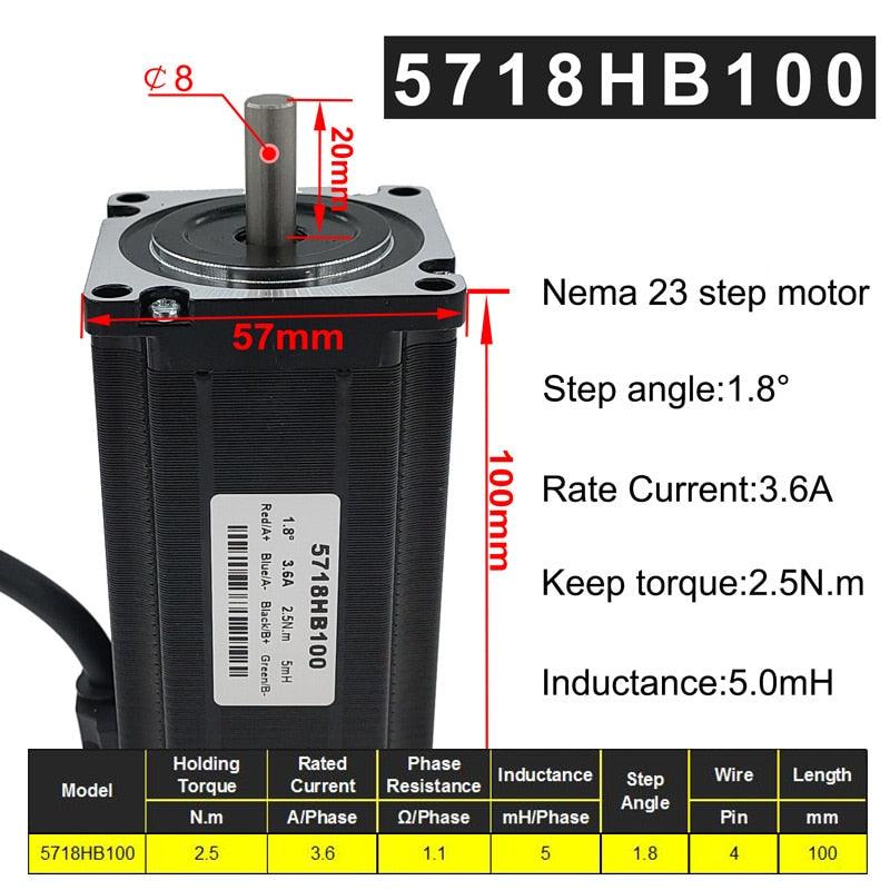 57BYG stepper motor 100mm 2 phase 1.8 degree 3.6A 2.5N.m hybrid driver motor Nema 23 Step Motor.