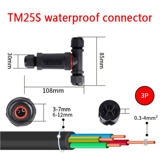 IP68 Waterproof Connector T-Type M20 2/3/4 Pin Electrical Terminal Adaptor Wire Connector.