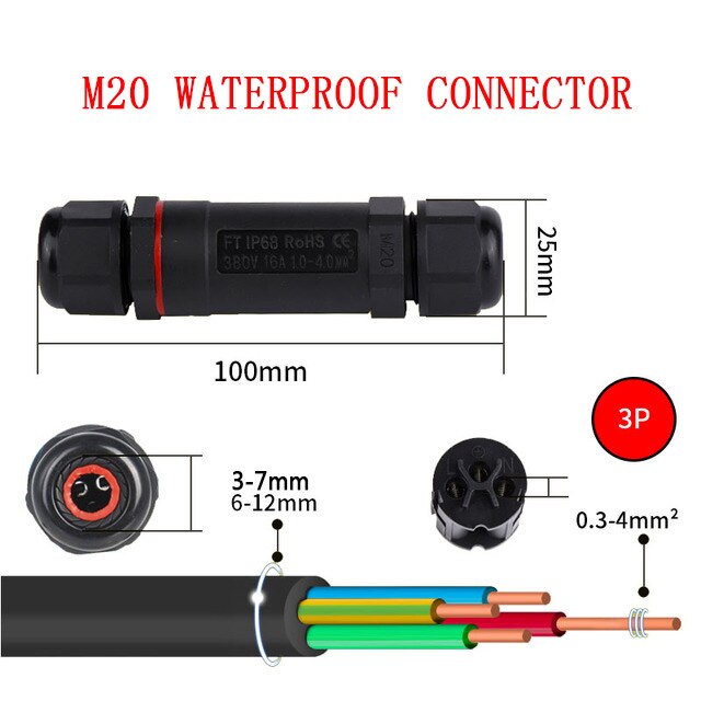 IP68 Waterproof Connector I-Type M20 2/3/4 Pin Electrical Terminal