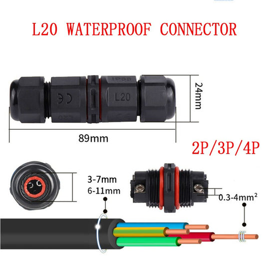 IP68 Waterproof Connector I-Type L20 2/3/4 Pin Electrical Terminal Adapter Wire Connector.