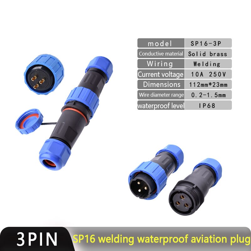 IP68 Waterproof Connector SP16 Male Plug and Female Socket 2/3/4/5/7/9pin Optional.