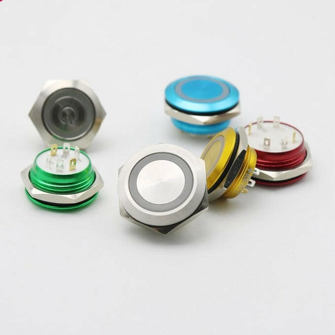 EARU-16/19/22mm 3 Triple Color RGB LED Momentary Self-Reset Metal waterproof power button.