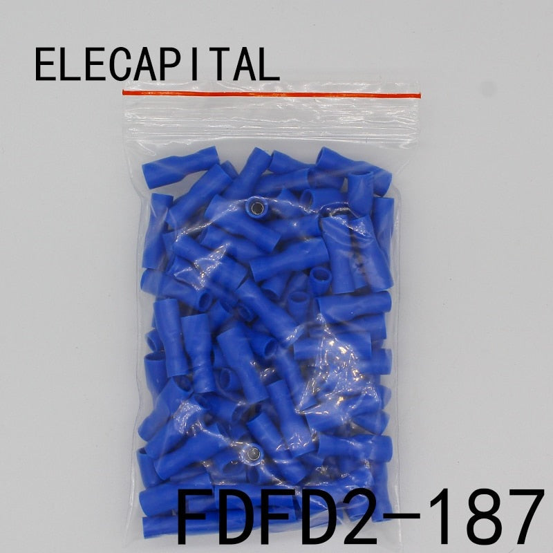 FDFD2-187 FDFD2.5-187 Female Insulated Electrical Crimp Terminal for 1.5-2.5mm2 Connectors 100PCS/Pack Cable Wire Connector FDFD.