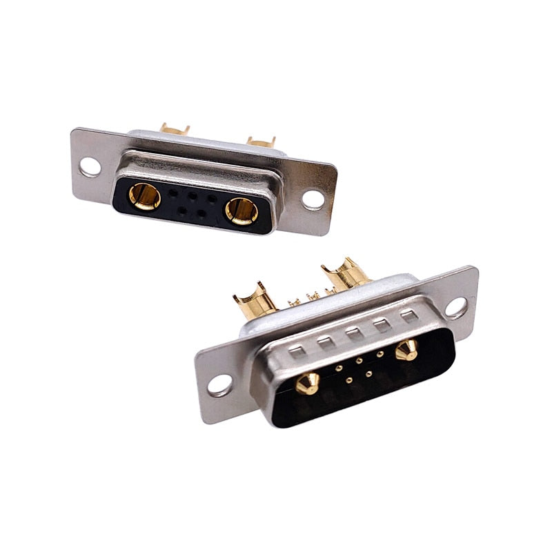 1PCS 7W2 Gold plated high current Connector D-SUB adapter 5+2 plug jack Machined Pin Full Gold Flash Wire 30A.